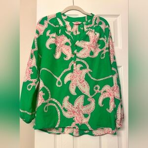 Lilly Pulitzer Green and Pink Floral Elsa Top
